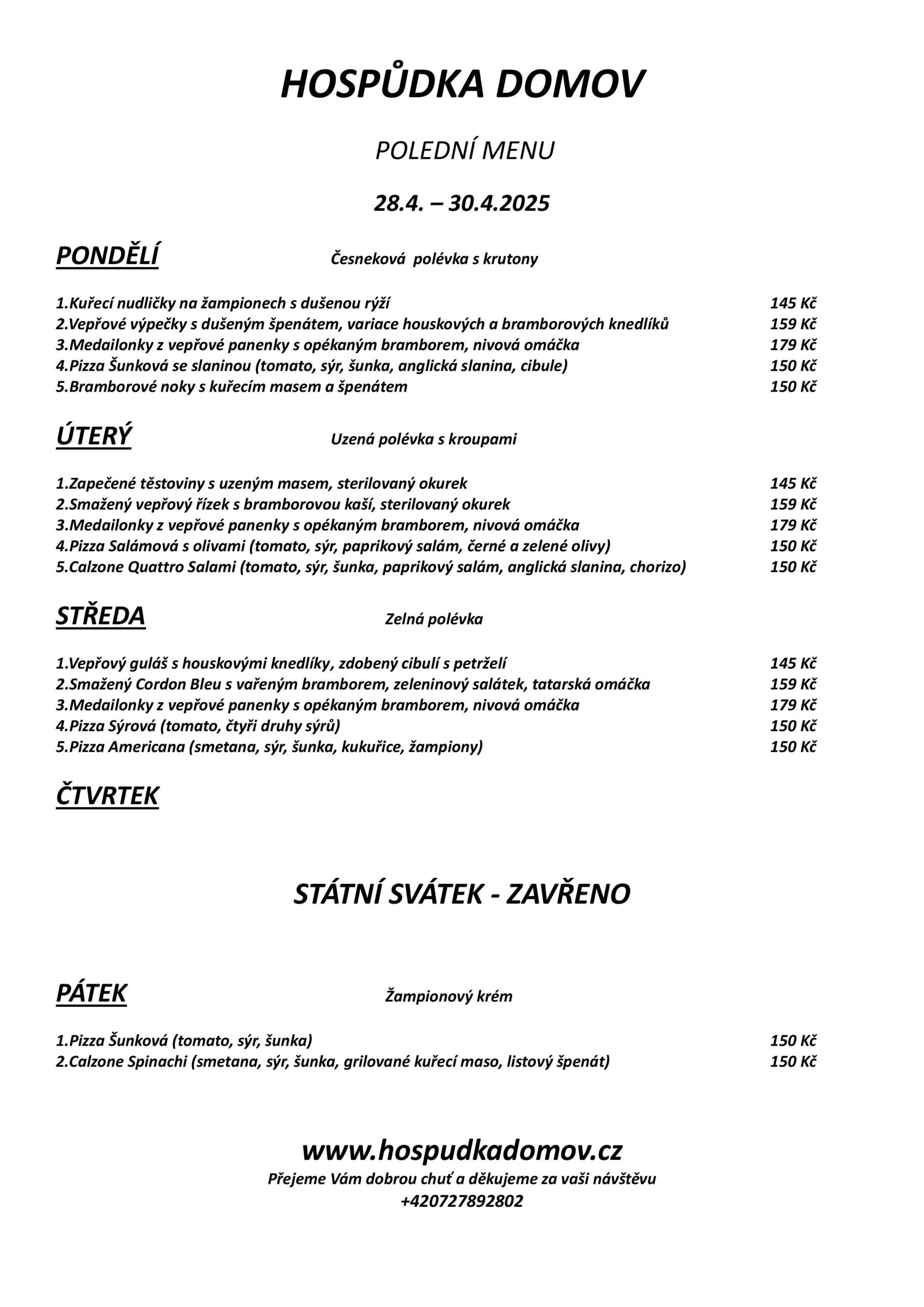Týdenní menu